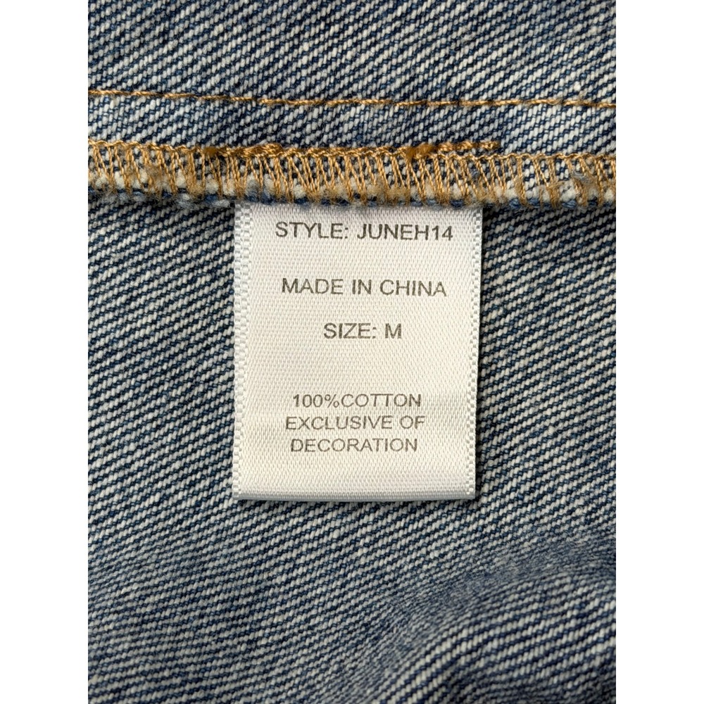 Denim Moto Jacket Womens Light Wash Asymmetrical Zip Distressed Blue Medium - Picture 4 of 6